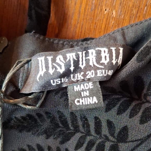 Disturbia Black Lunafern Printed Midi Maxi Dress Sz 16 NWT Tie Back Goth Gypsy - Picture 5 of 11